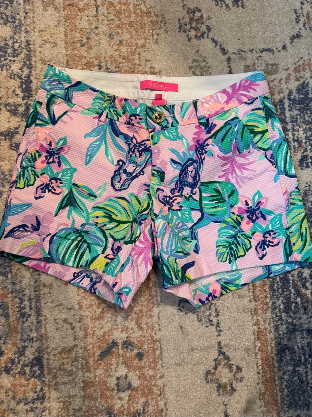 Lilly Pulitzer Pink Tropical Leaf Print High-Waist Shorts